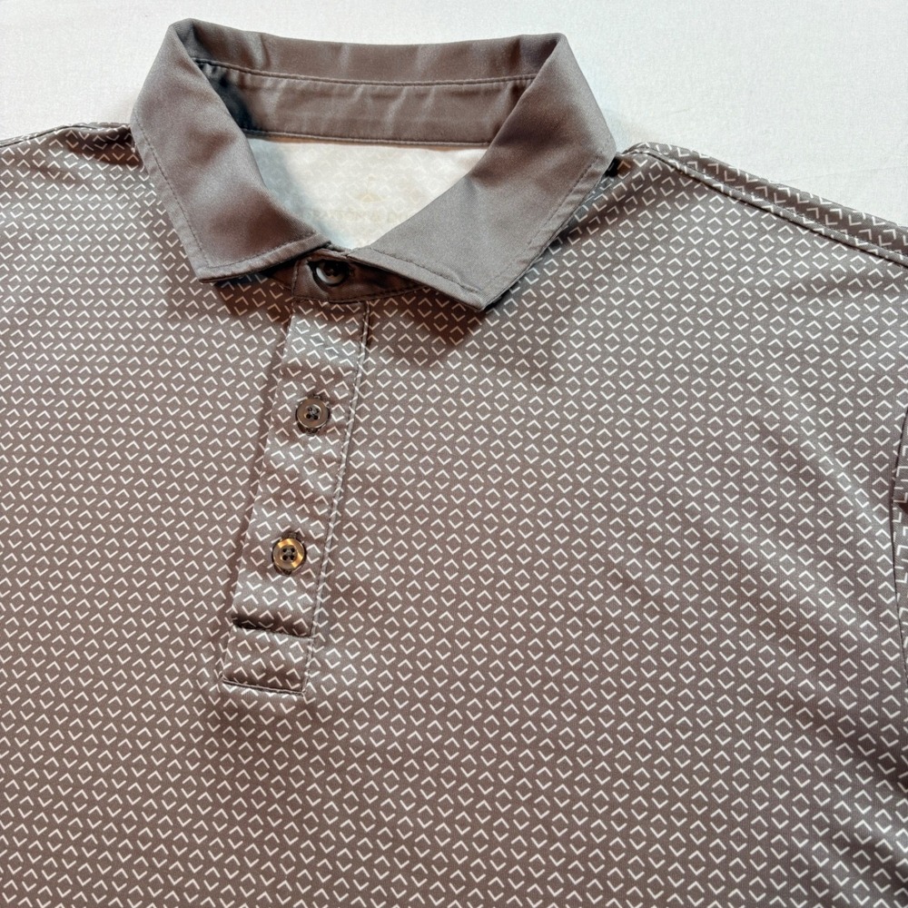Grayson & Dunn Polo Shirt Mens Large Brown Geometric Golf Performance Top